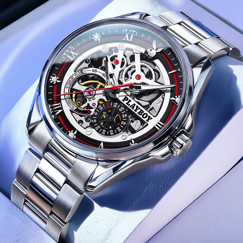 PLAYBOY플레이보이 남성 오토매틱 메탈 시계 스켈레톤 방수 기계식 손목시계 165,500원