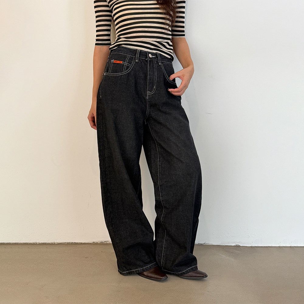에미올 데일리 빅포켓 워싱 통 세미 와이드 레그 데님팬츠 EPJN007 68,900원