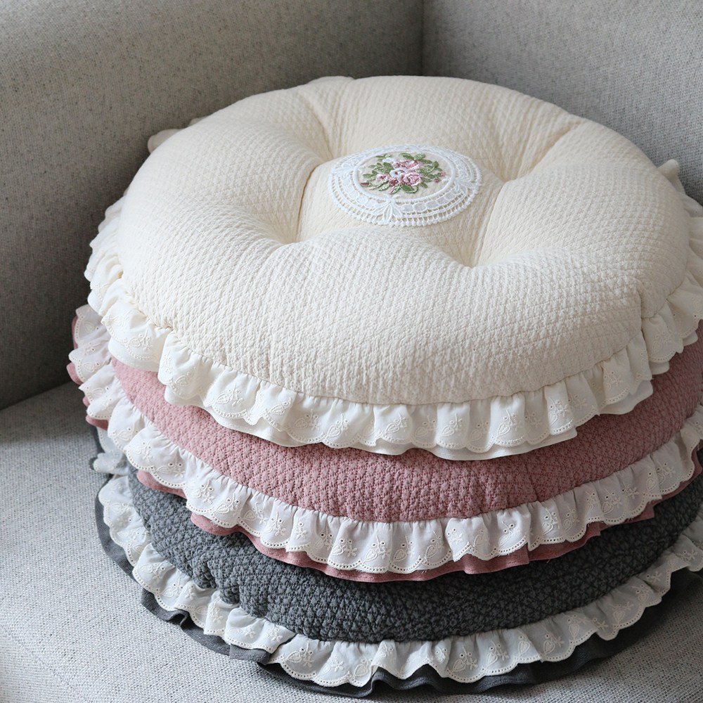 [데코벨] 순면 다이아 레이스 원형 방석 M/L (의자방석/강아지방석) 19,600원