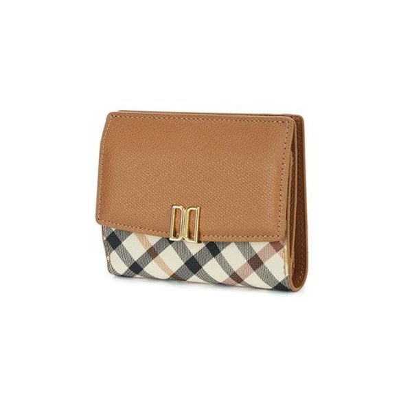 정품 닥스 여성 가죽 반지갑 DCWA5E428W2 [VICTORIA] 브라운 체크배색 DD로고 3단 고급 브랜드 117,000원