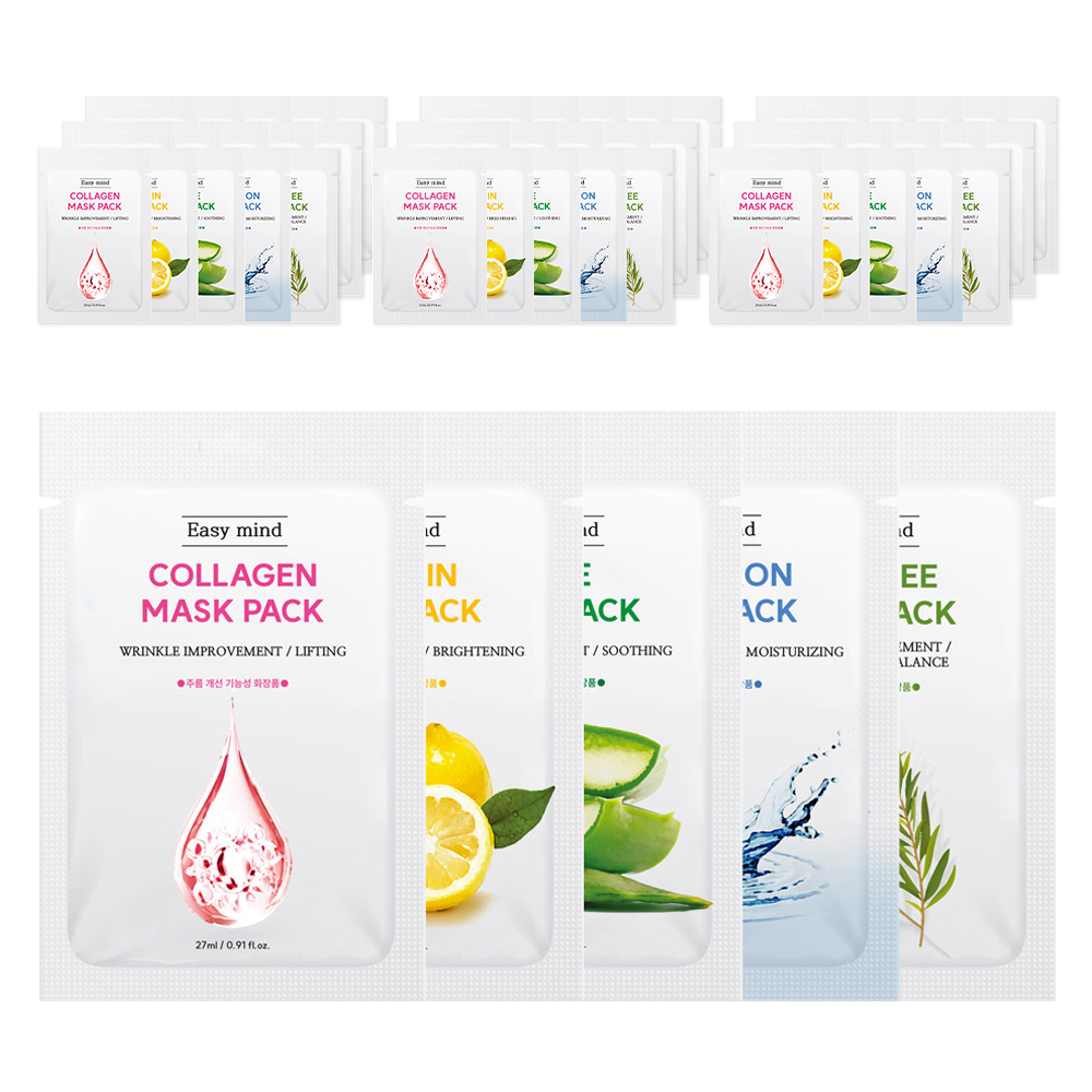 이지마인드 마스크팩 알로에 10매 + 콜라겐 10매 + 비타민 10매 + 티트리 10매 + 히알루론 10매, 50매입, 1개 17,500원