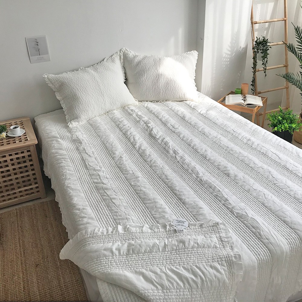 사계절 순면 누빔 줄누비 홀짝 워싱 피그먼트 프릴 베이직 싱글 퀸 이불 50,900원