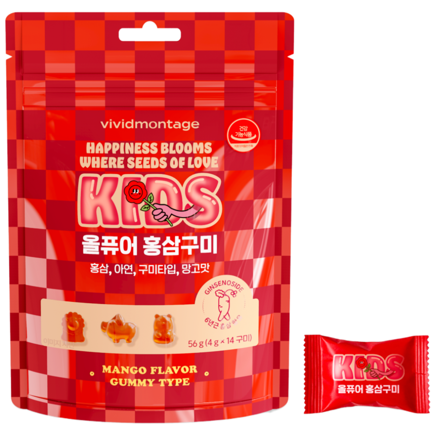 비비드몽타주 올퓨어 키즈 홍삼 구미 14개입, 1주일분, 1개, 56g 16,000원