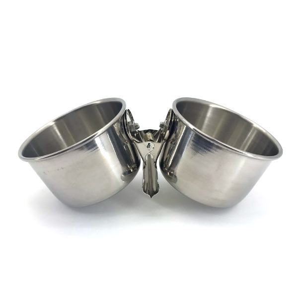 국내제작 집게 스텐모이통 2구 소형 앵무새 먹이통 물통 간식통 이동장 놀이터설치, 1개 7,500원