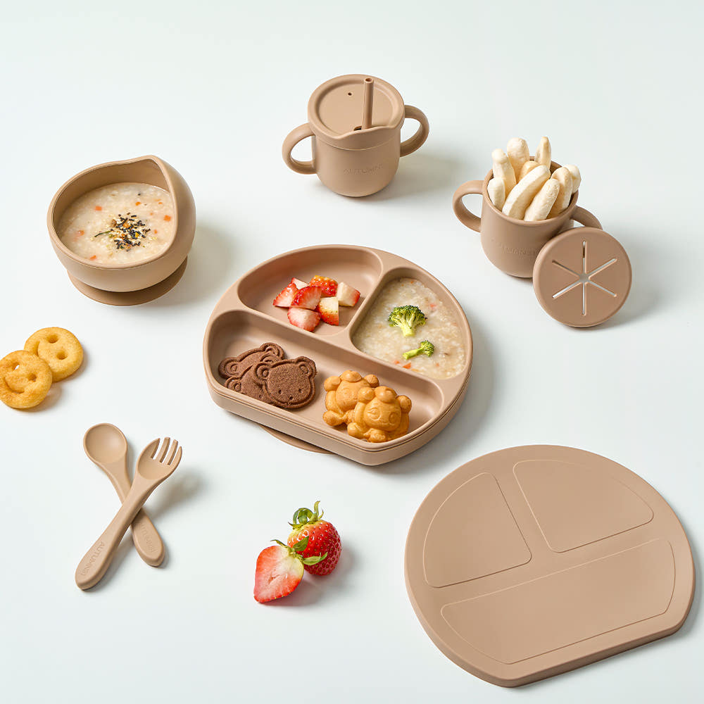 어텀31 유아 실리콘 식기 올인원 세트, 1세트, 흡착식판+흡착볼+컵+스푼+포크, 브라운 35,530원