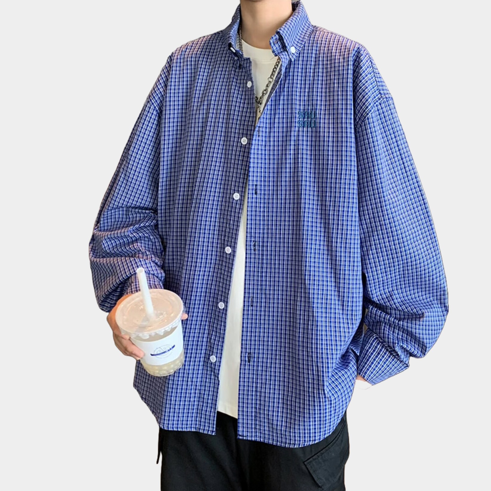 킹앤조이 스베유 루즈핏 잔체크 긴팔 셔츠 37,800원