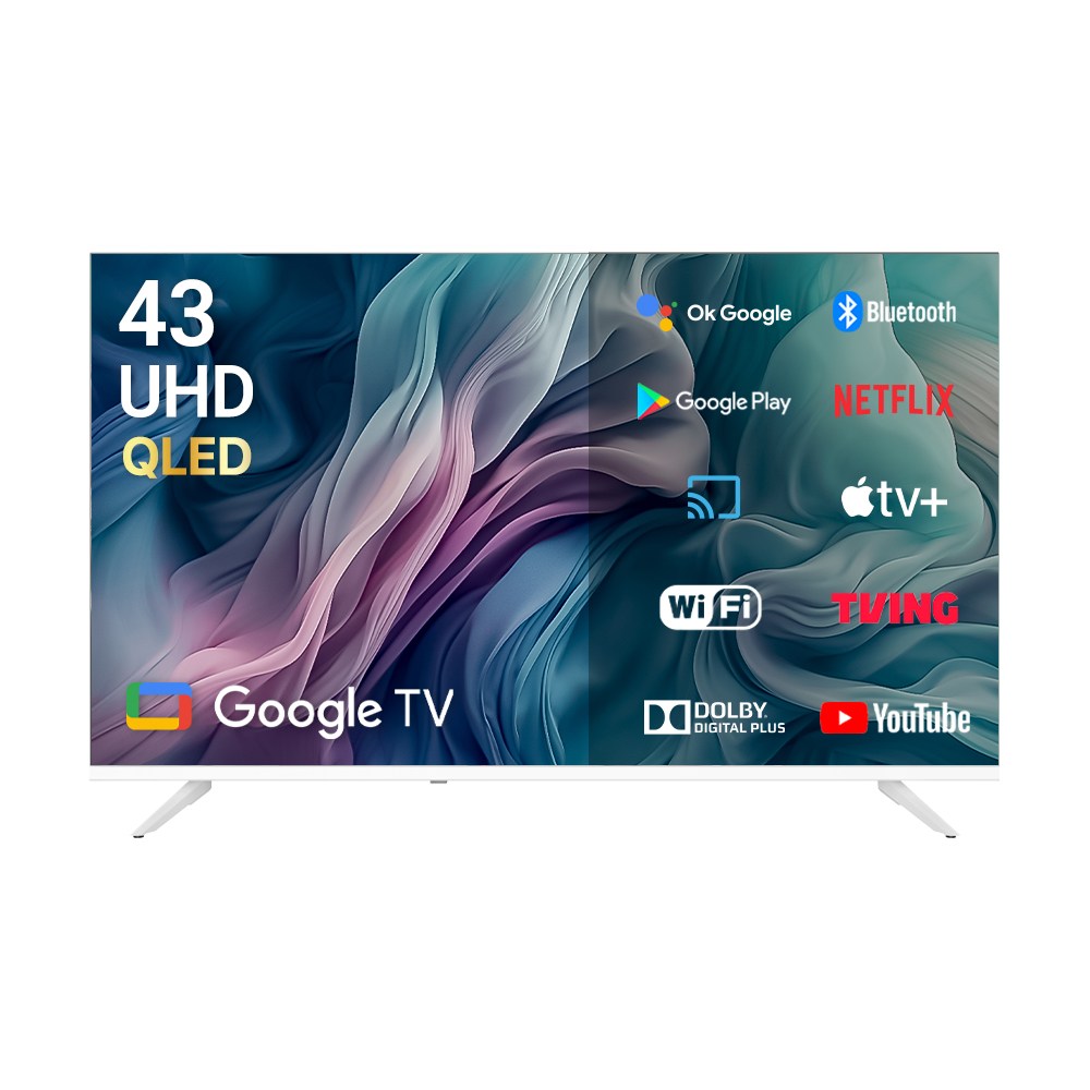 큐빅스 109cm 43인치 4K UHD QLED TV 화이트에디션 구글 스마트 티비 안드로이드5.0 에너지1등급 고화질티비, 고객직접설치, 스탠드형, 43인치 4K UHD QLED 화이트에디션, 109cm/43인치 360,000원