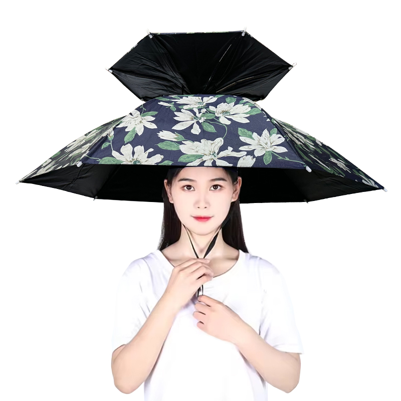 [블랙 코팅] 자외선 UV 차단 안감 신형 BJ 더블 핸즈프리 2단 모자우산 머리우산 우양산 텃밭우산 낚시우산 밭일 농사 작업 햇빛차단 썬캡 7,900원