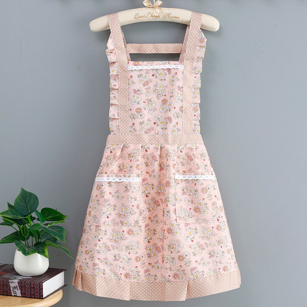 원피스 프릴형 주방 앞치마 / 어깨끈 이쁜 앞치마, 꽃무늬-핑크, 1개 12,900원