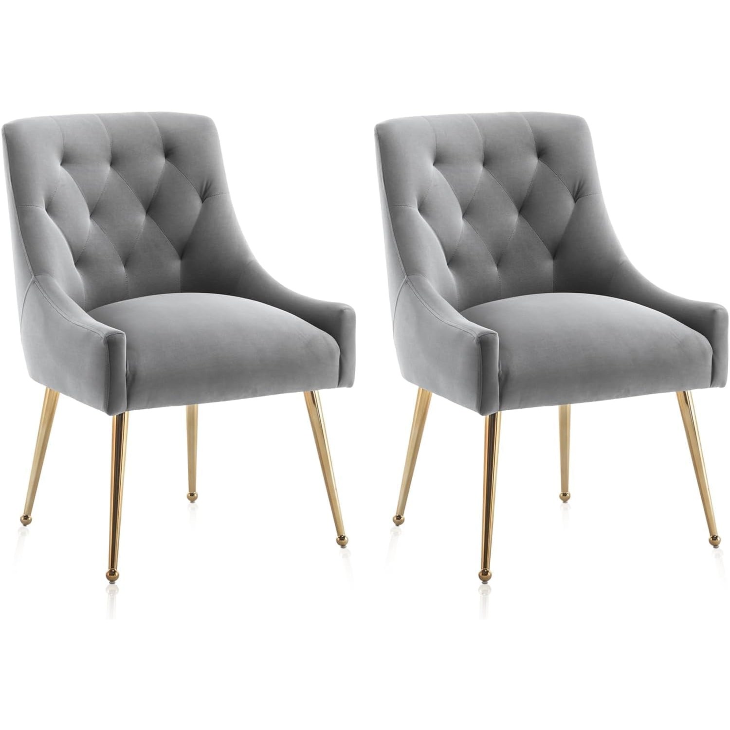 현대적인 벨벳 식탁 의자 골드 다리 디자인, 우아한 버튼 장식 포인트 체어, 거실 대기실 서재용, 그레이, 2개 245,000원