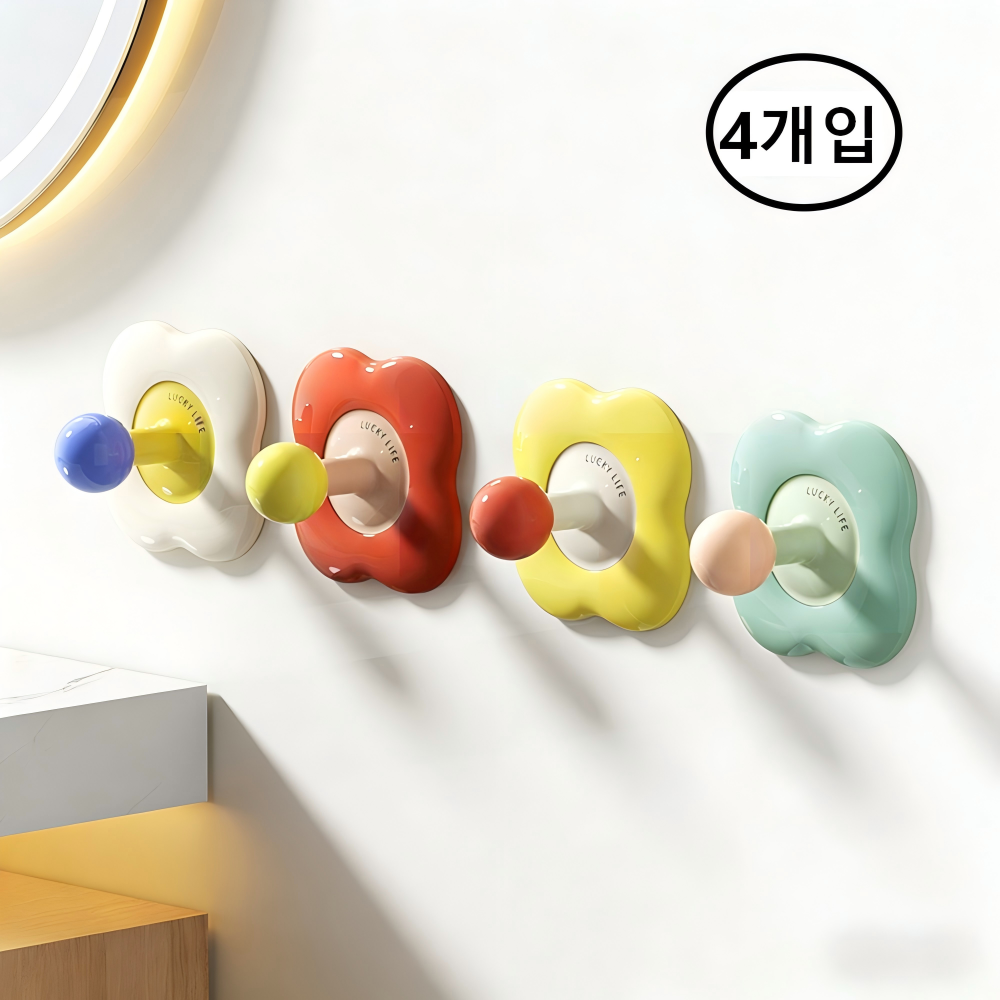 귀여워요 도파민 꽃 모양 무타공 후크 4개 세트 ABS 다기능 벽걸이 행거 욕실 주방 침실, 4개, 랜덤 믹스 7,100원