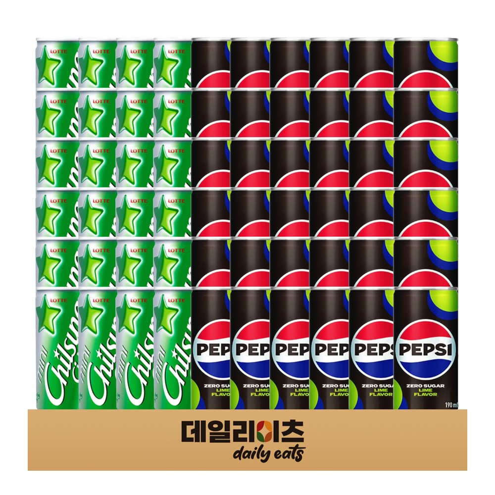 소캔 탄산음료 펩시콜라 제로라임 190ml 36캔 + 일반 칠성사이다 190ml 24캔, 1박스, 190ml 29,800원