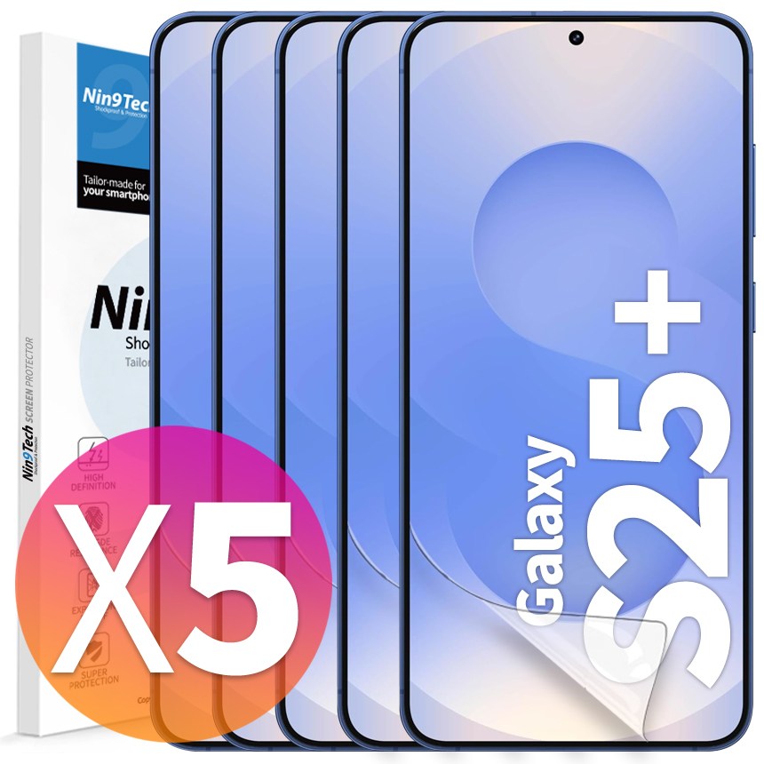 NINETECH 1+4 갤럭시 S25 플러스 울트라 슬림 풀커버 지문인식 방탄 우레탄 액정 보호 필름 5매 7,600원