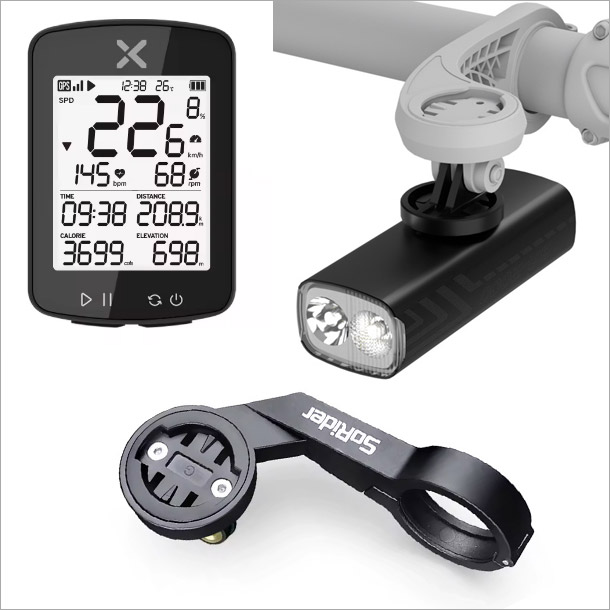 [XOSS]G2+GPS속도계 + F형 마운트 거치대 + BR2000루멘 전조등 세트 77,000원