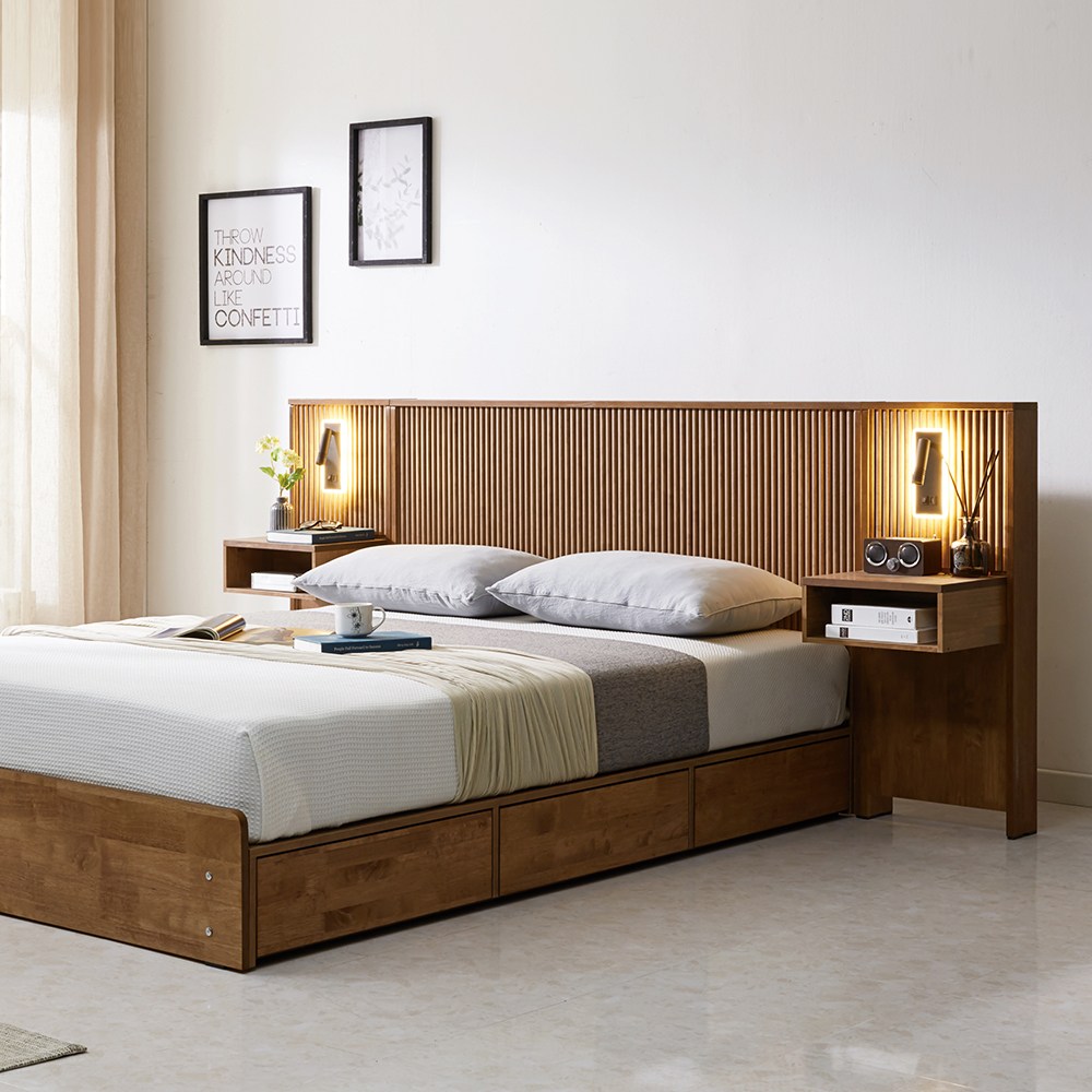 프린홈 세라픽 LED 원목 템바보드 슈퍼싱글/퀸 침대프레임+에디션 독립매트 629,000원