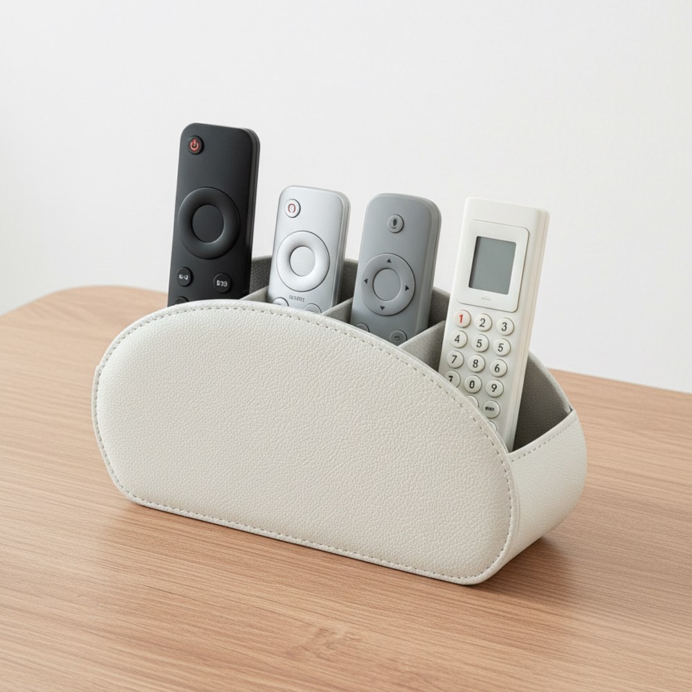 이지유 가죽 5단 리모컨 정리함 다용도 보관 거치대 칸막이 꽂이 홀더 소품 수납, 크림, 1개 14,900원