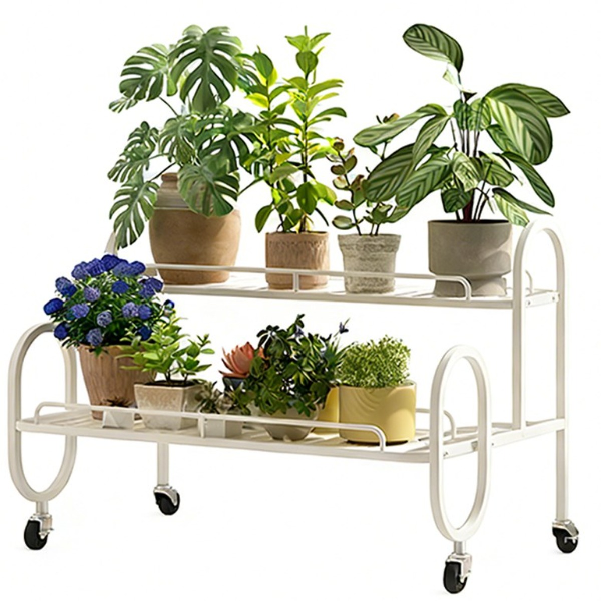 이동식 철제 화분 정리대 인테리어 다용도 수납 선반 화분진열대, 화이트-80cm, 2단 69,900원