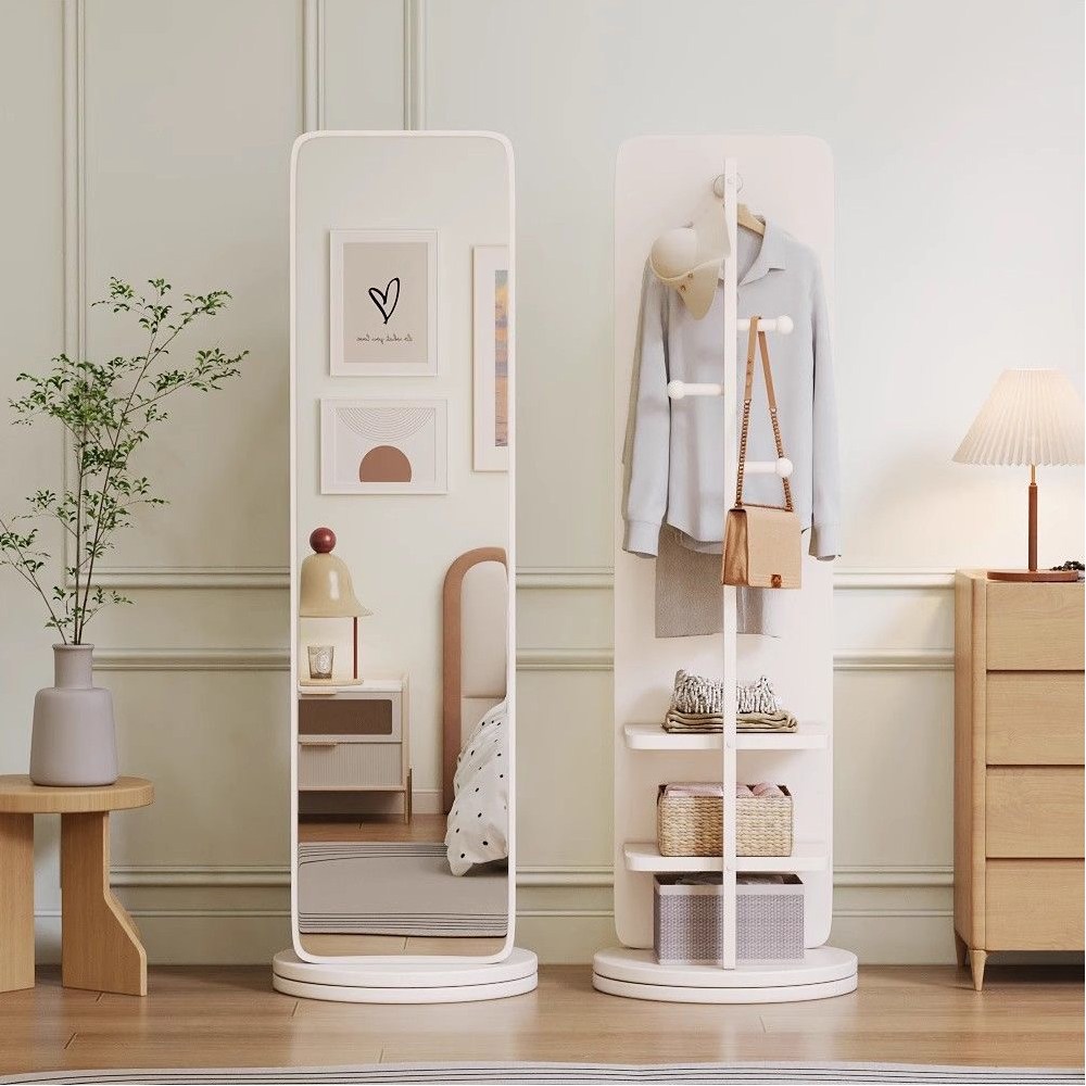 다기능 전신거울 스탠드 아치형 대형 거울 360도 회전 겸용 옷걸이행거 미러, 화이트 84,800원
