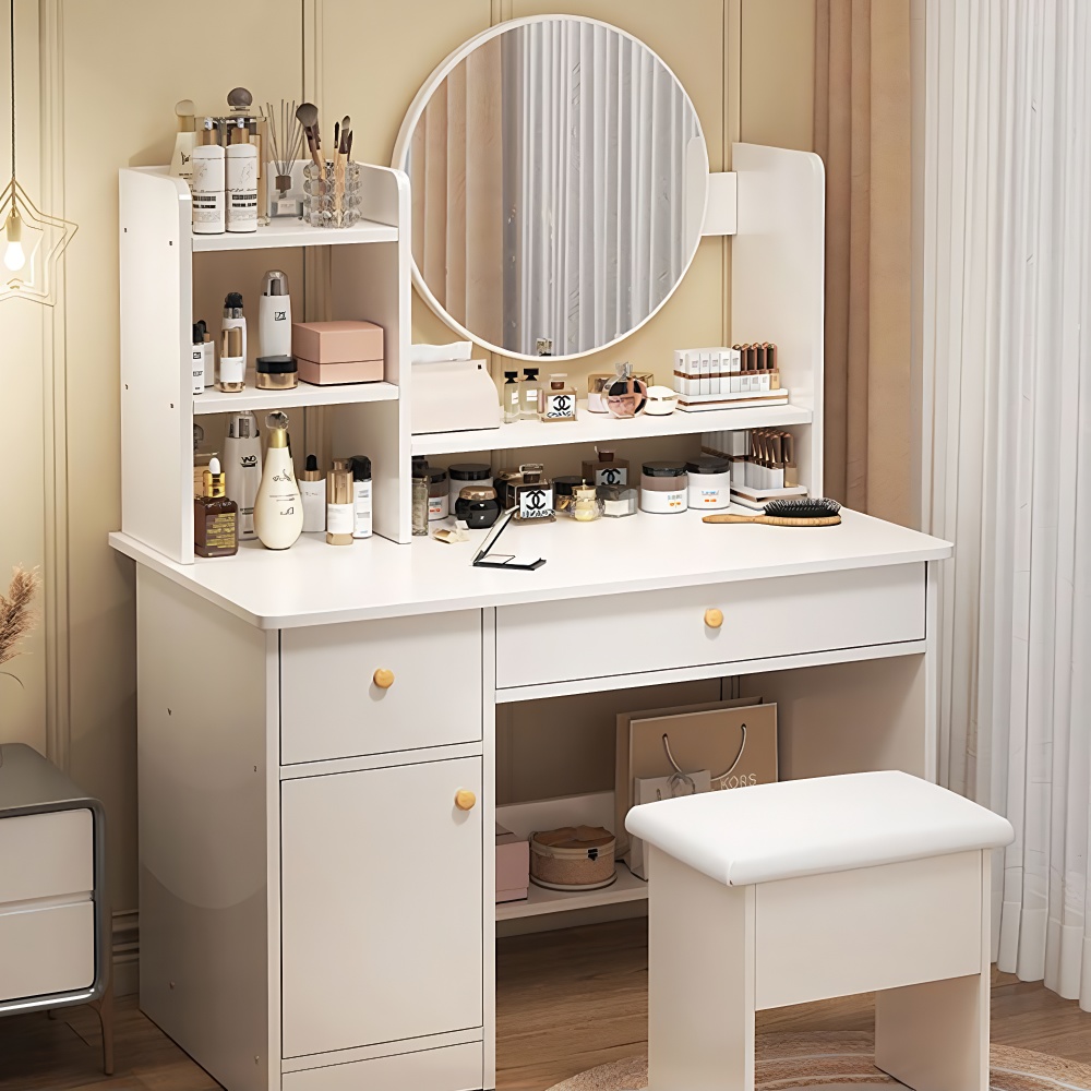 침실 입식 서랍형 화장대 다용도 넉넉한수납 거울 화장대, A01(+의자A)80*40*127(cm) 169,000원
