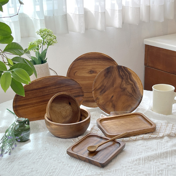 Holin 아카시아 통원목 수제 우드 2인조 디너세트 10P 신혼부부 홈세트, 1개 69,900원