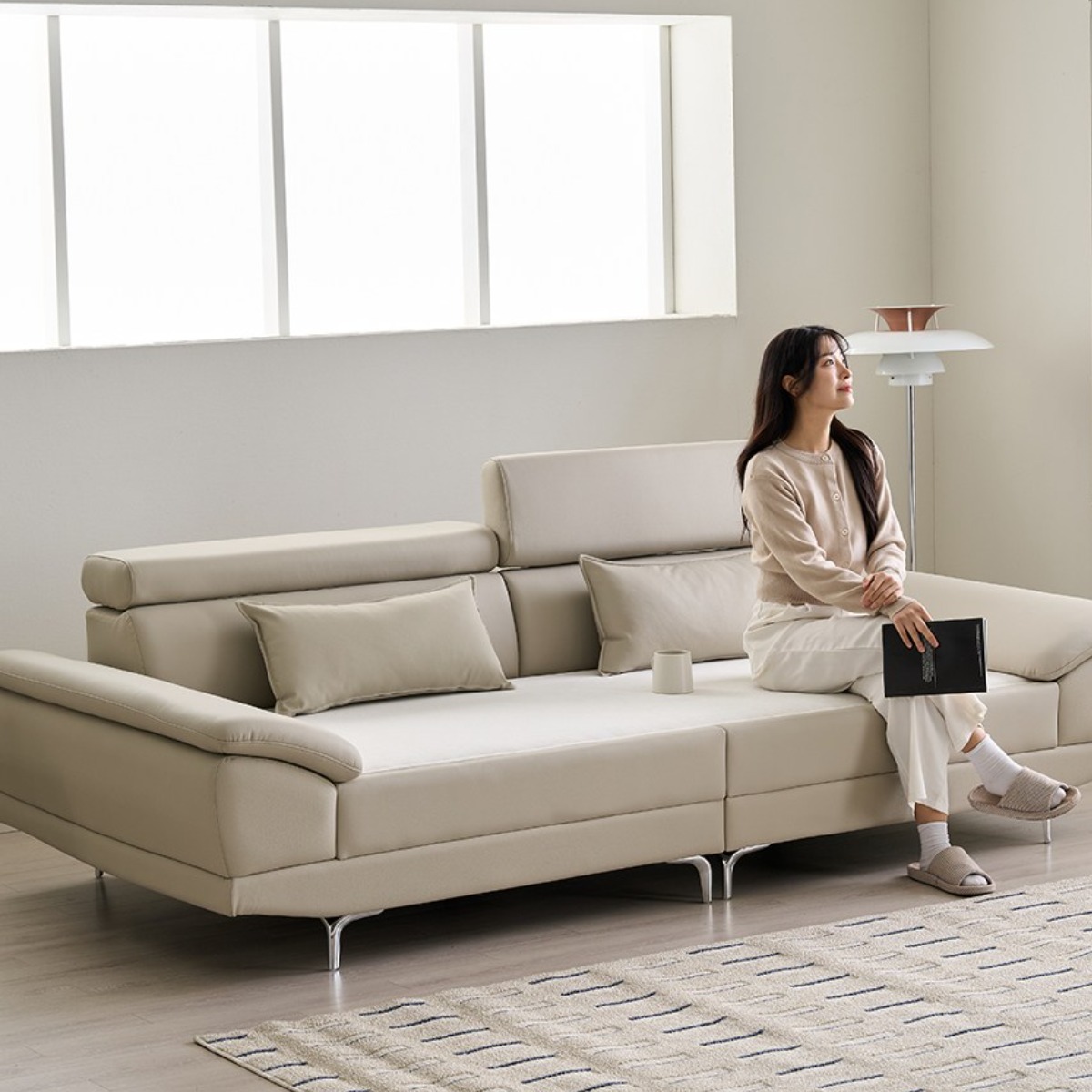 우아미가구 서온 4인용 가죽 황토볼 온열 온도조절 흙소파, 라이트그레이 599,000원