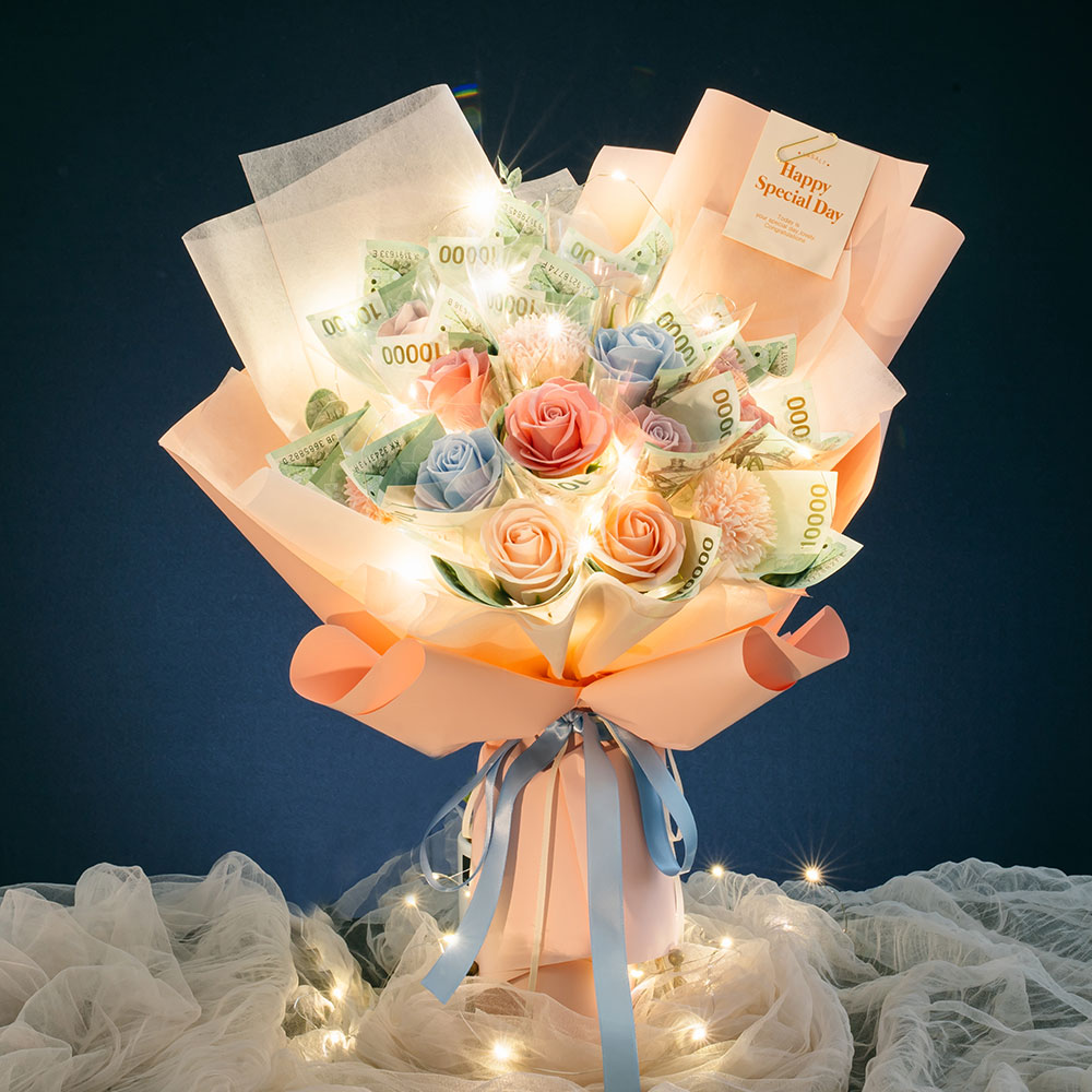 라솔트 LED 비누꽃 크리스탈 돈꽃다발+쇼핑백+LED전구, 1개, 핑크소다 28,800원