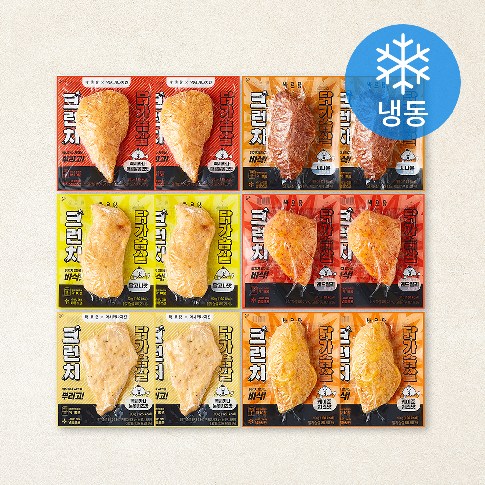 [로켓프레시] 바르닭 크런치 닭가슴살 90g x 6종 x 2개입 세트 (냉동), 1세트 34,000원