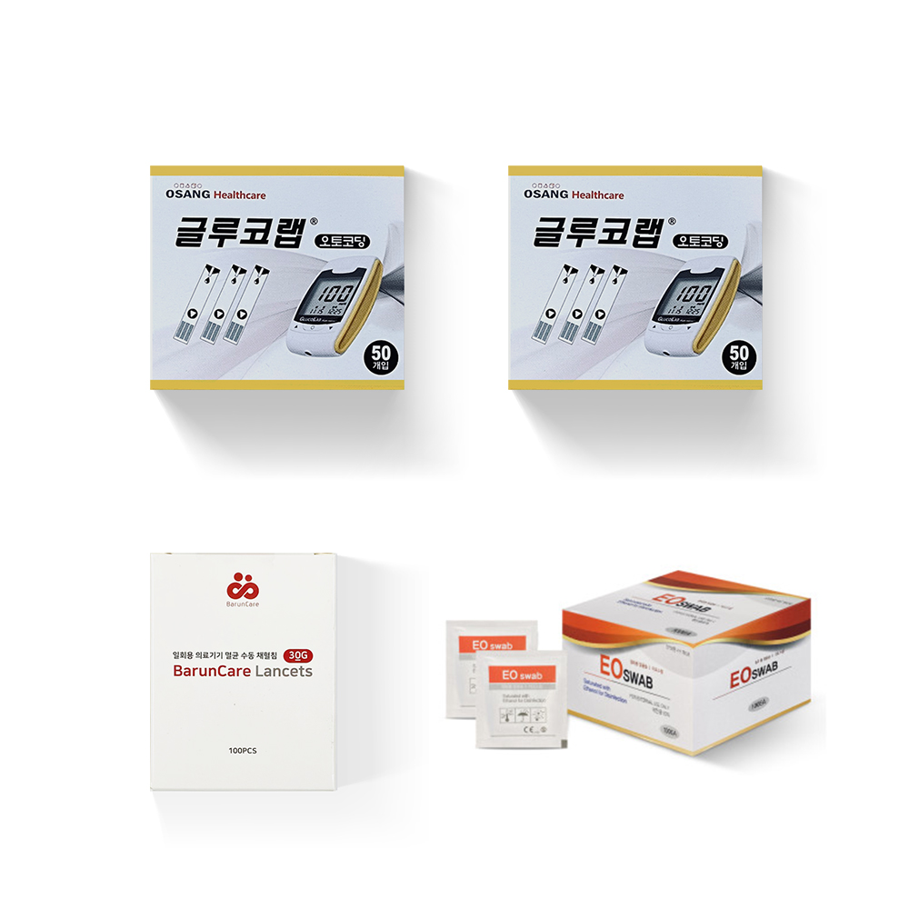 오상헬스케어 글루코랩 혈당시험지 50매 2p + 알콜솜 100p + 채혈침 100p 28,440원