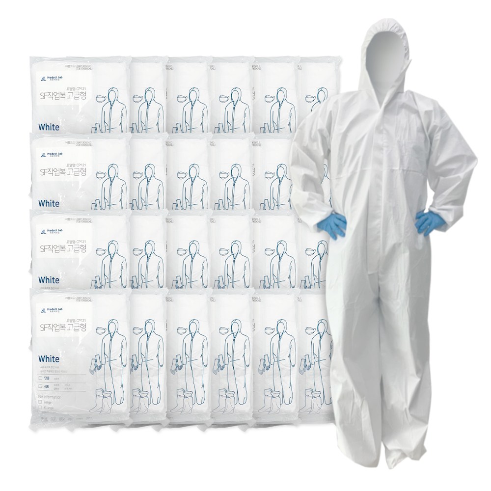 SF 일회용 작업복 원피스 방진복 방역복 분진복 보호복, 화이트, 24개 65,000원