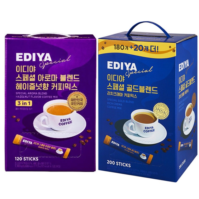 [마시자몰] 이디야 커피믹스 골드 200T + 헤이즐넛 120T, 11.5g, 1, 320 45,000원