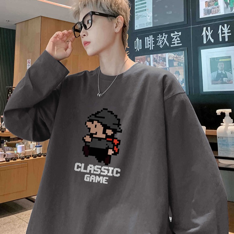 더플로우커머스 남성용 클래식 게임 프린트 루즈핏 긴팔 티셔츠 10,200원
