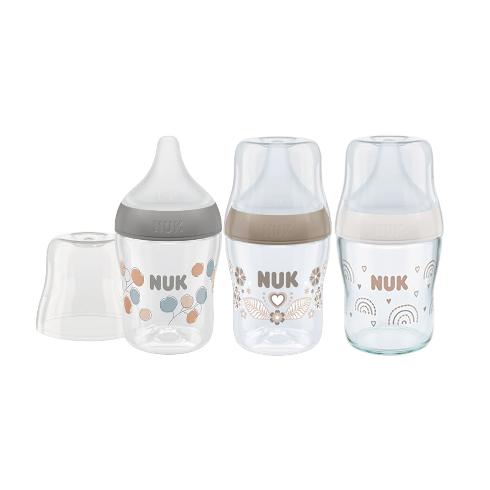 누크 퍼펙트매치 젖병+젖꼭지 체험팩 [유리젖병 1개+젖병 2개], 1세트, 150ml, 레인보우+코튼+하트, 현재가 29,800원