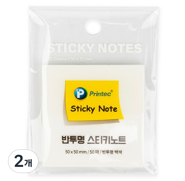 프린텍 반투명 스티키노트 CL5050W, 백색, 50매, 2개 3,900원