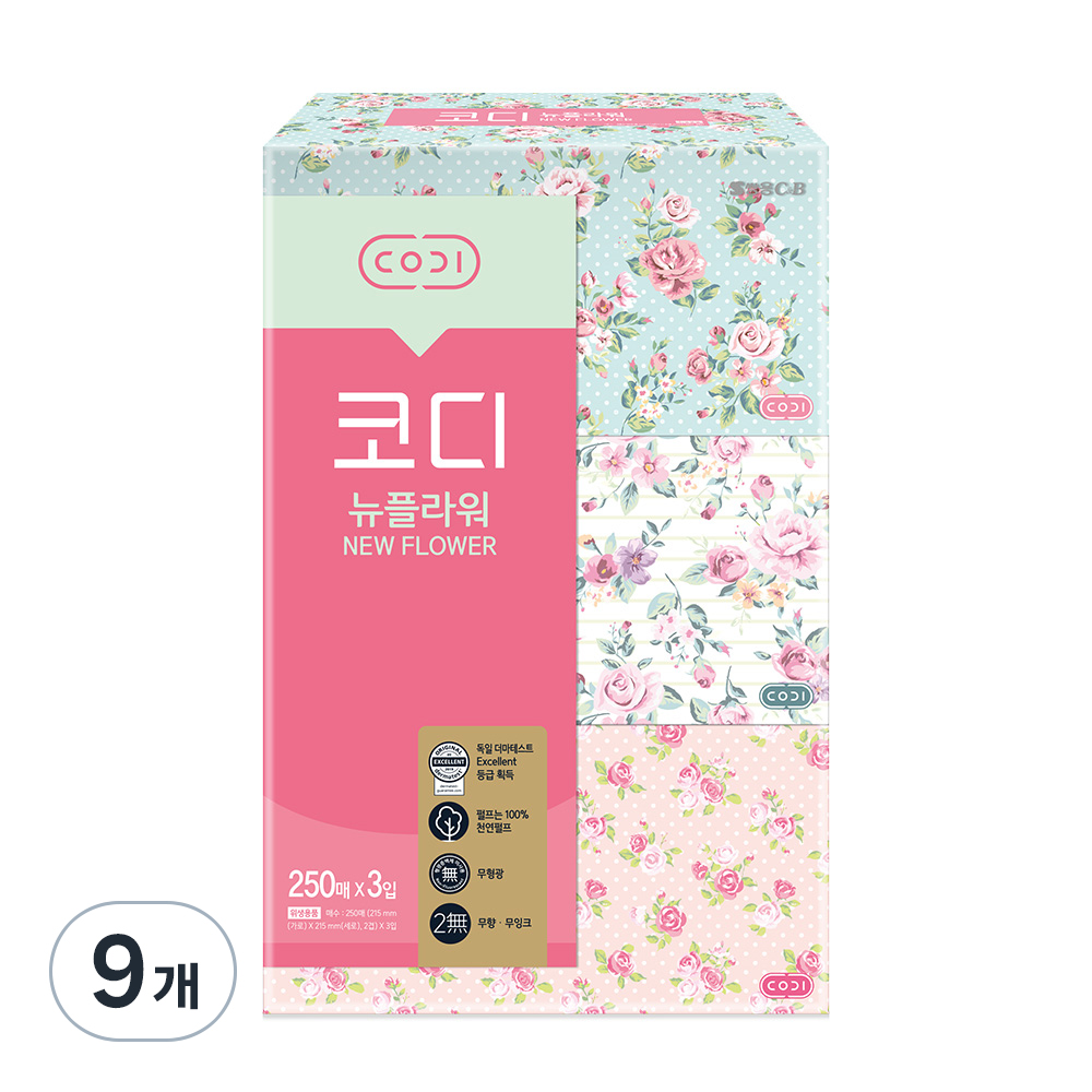 코디 뉴플라워 천연펄프 미용티슈 2겹 15,480원