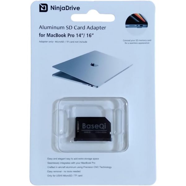 BaseQi UHSII-420A 정밀 알루미늄 MicroSD 카드 어댑터 맥북 프로 14인치 16인치 2021 UHS2 UHS-2 UHSII UHS-II 스페이스 그레이 420 127,100원