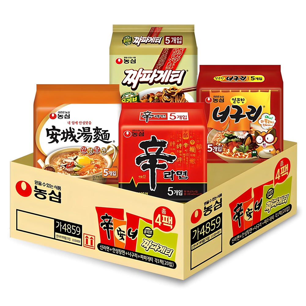 농심 신라면 120g x 5p + 안성탕면 125g x 5p + 얼큰 너구리 120g x 5p + 짜파게티 140g x 5p 17,580원