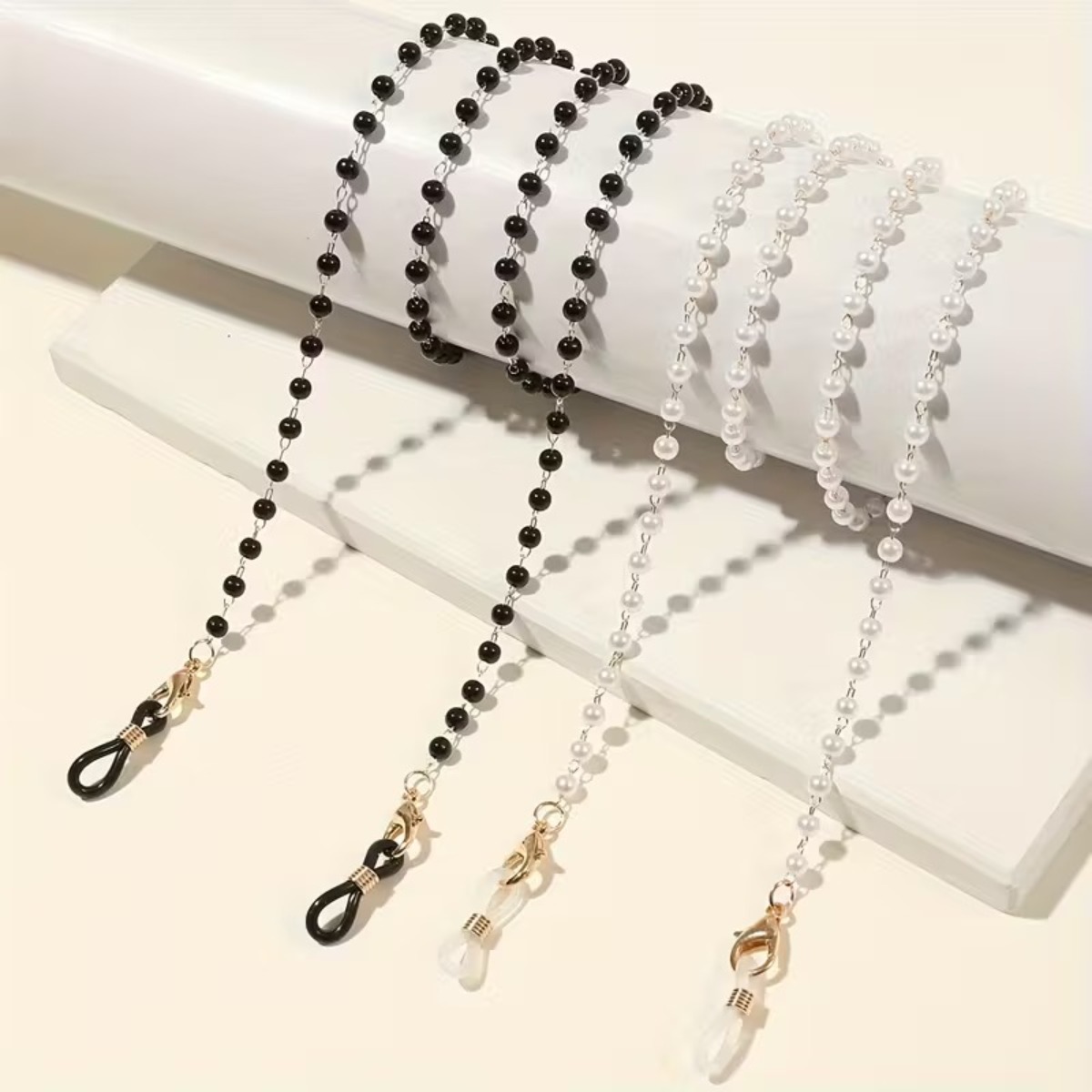 안경 마스크 스트랩 블랙&화이트 2종세트 비즈 체인, 실리콘 미끄럼 방지 8,900원
