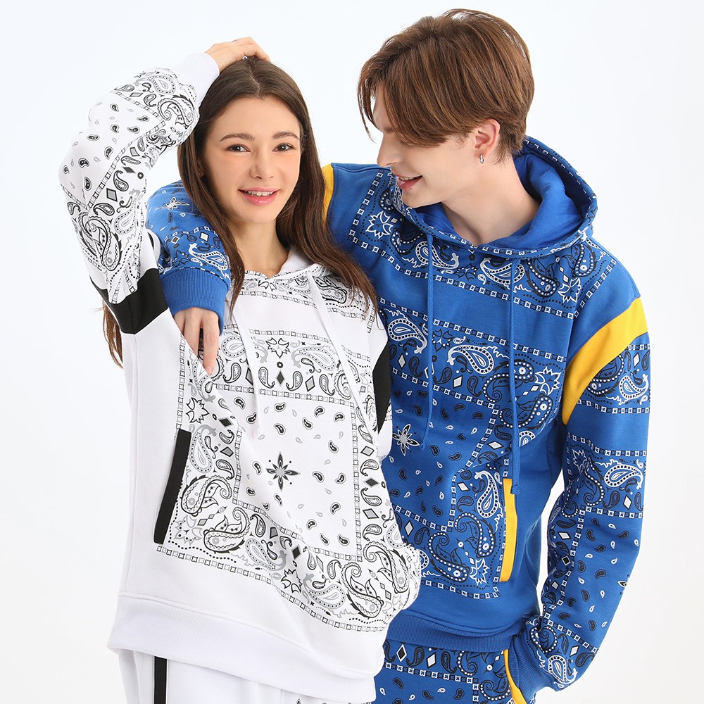 무니크영 ST22450 - 남녀공용 빅사이즈 올오버 프린트 반다나 페이즐리 패턴 오버핏 후드티 46,900원