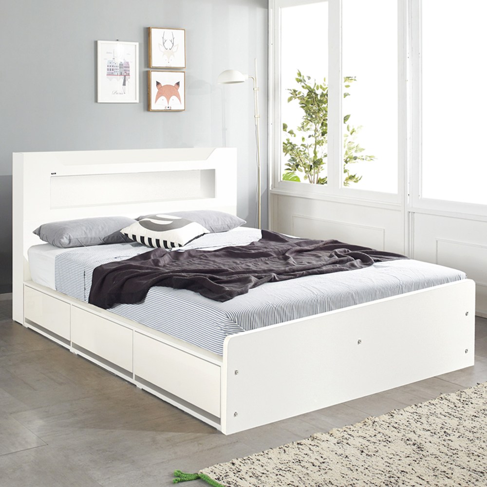 (매트포함)보루네오 100%국내제작 LED 멀티수납 고급형 통서랍 침대프레임 SS Q+독립스프링 유로탑 세트(수도권 희망일배송,방문설치), 10.블리스(화이트) 독립스프링 유로탑 688,000원