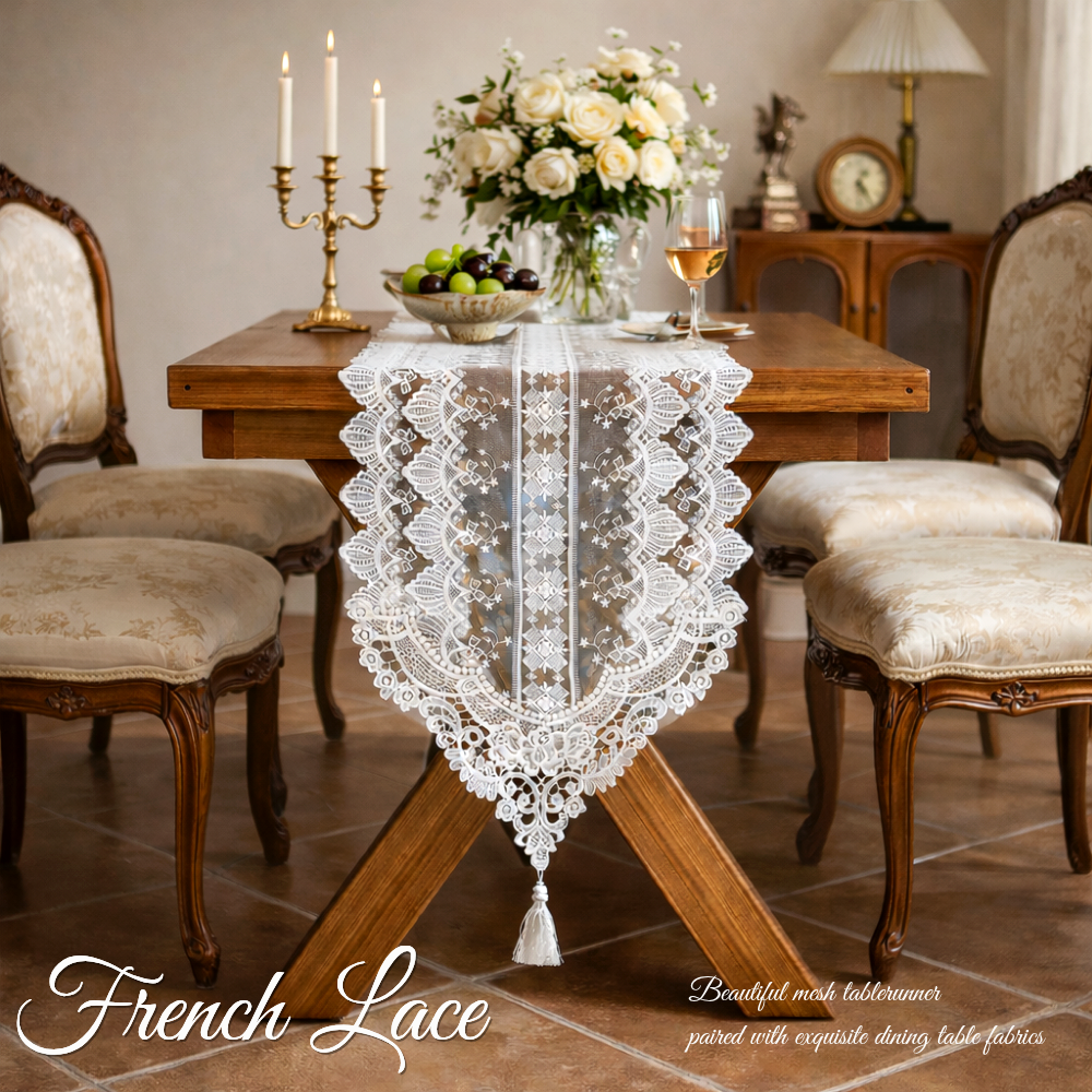 루미에 프렌치 로맨틱 레이스 테이블 러너, 1개, 35 x 120 (2인용), 화이트 19,000원