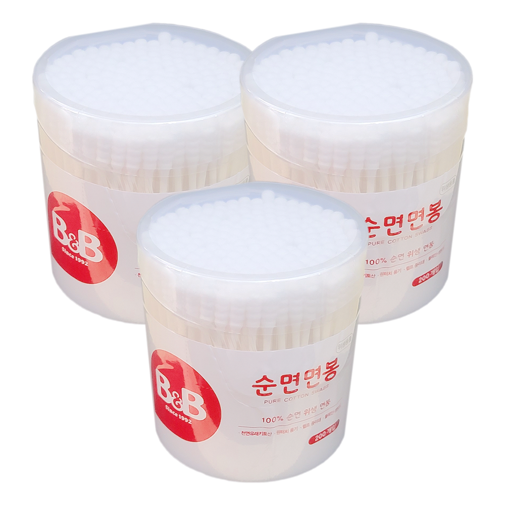 B&B 100% 순면 유아 면봉 원형 200개입, 200개입, 3개 9,600원