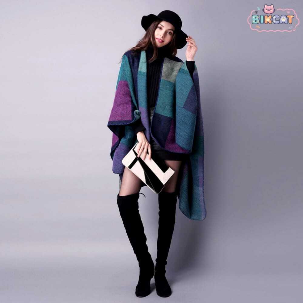 가을 여성 숄 체크 블록 판초 케이프 인디고마린 숄머플러 겨울 망토 루즈핏 빅캣마켓 34,700원