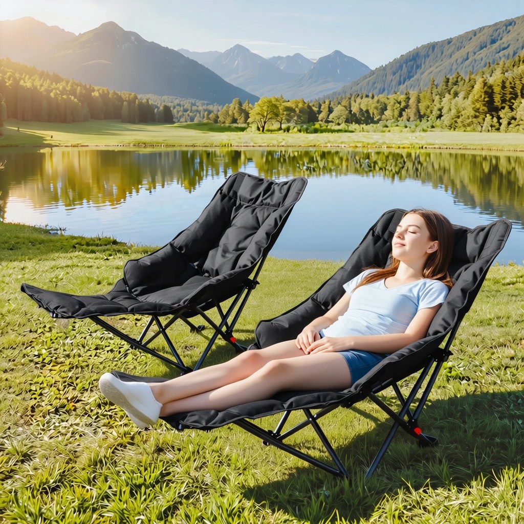 솔바람집 아웃도어 포레스트 발받침있는 리클라이너 두꺼운 캠핑 의자, 1개, 블랙 29,690원