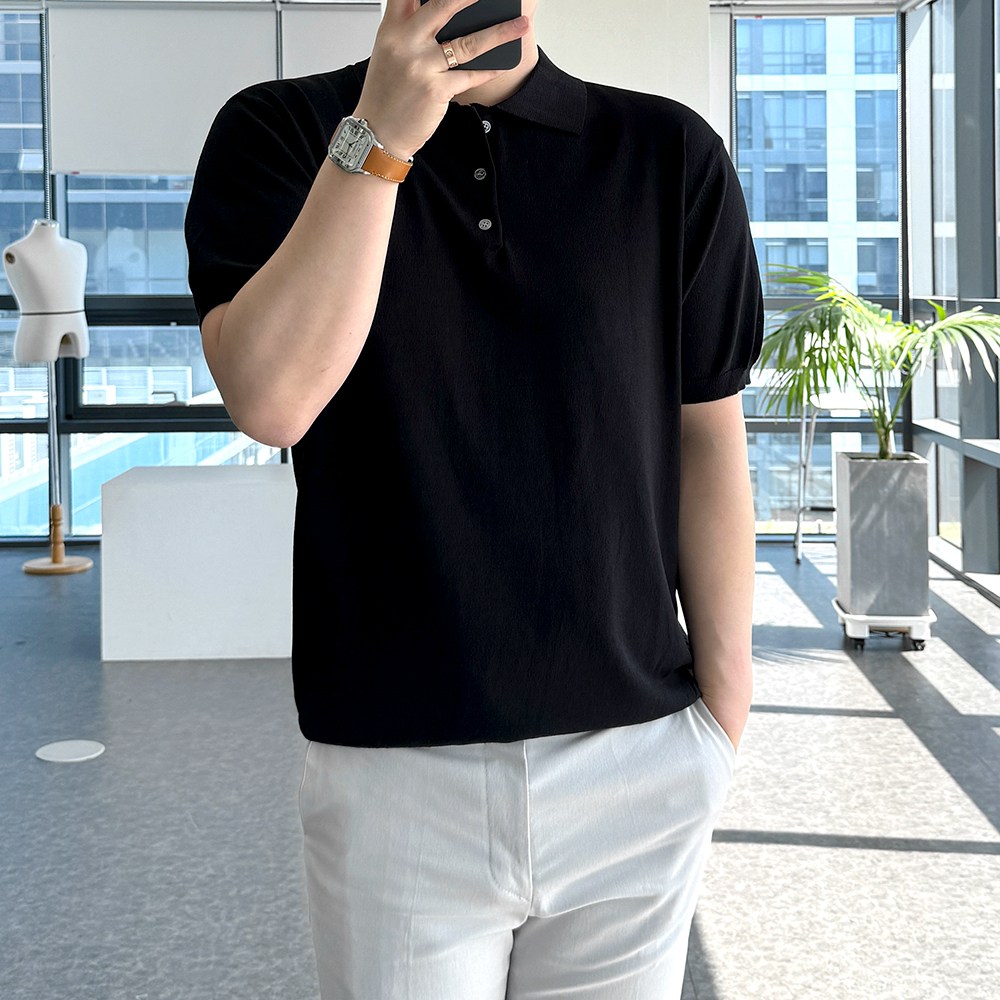 룩플레인 시원한 여름 린넨 반팔 니트 카라 티셔츠 7color 28,500원