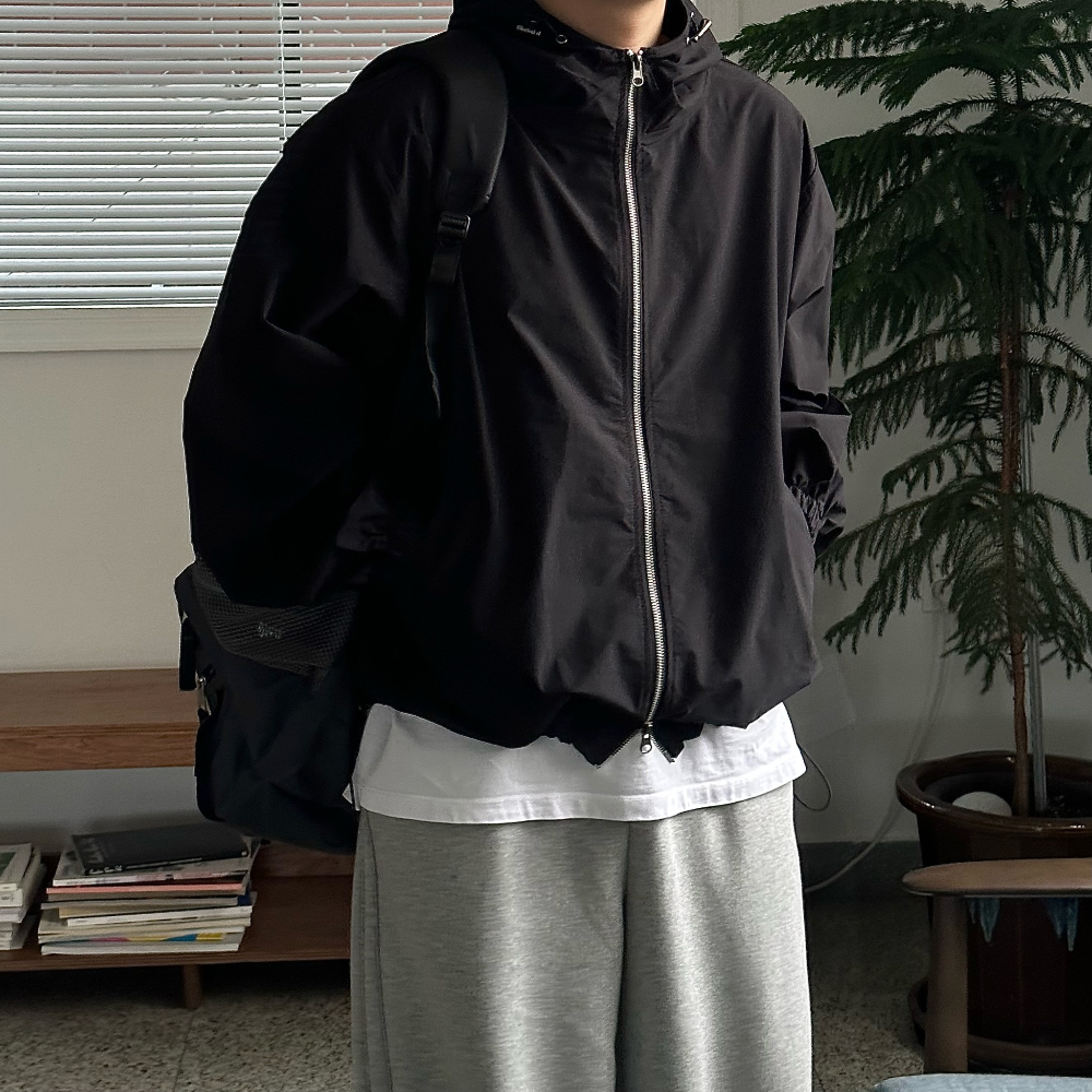 르위 오버핏 고프코어 후드 집업 바람막이 남녀공용 33,000원