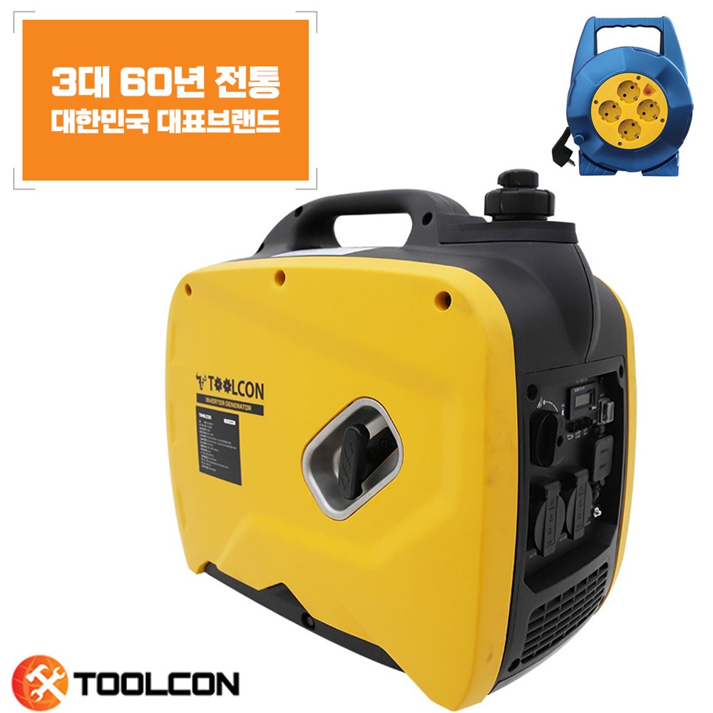 정격출력1.8KW 최대출력2.0kw 저소음 발전기 휴대용 가솔린 전기생산 15M전선릴 사은품증정 TE2000K+TCR-15BL 541,000원