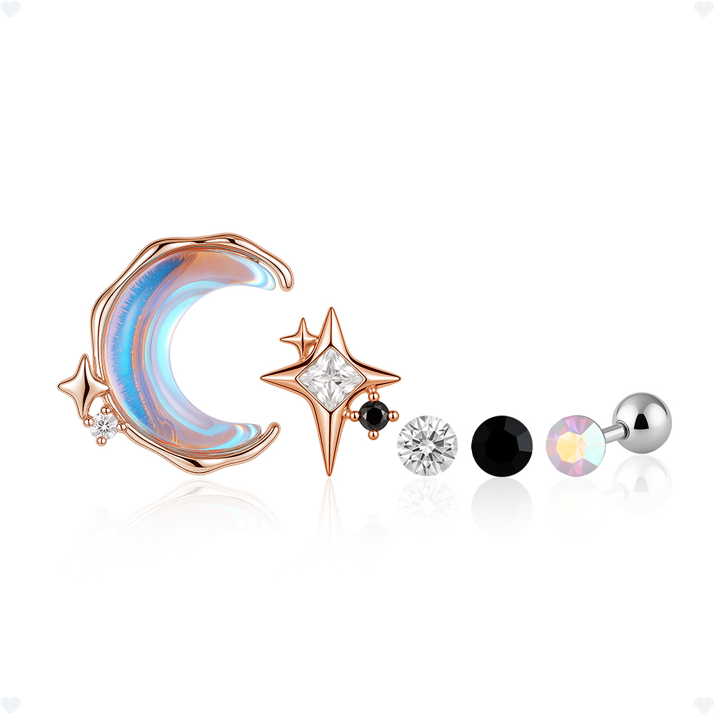 *사은품증정* [아모리안] 써지컬스틸 몽환적인 달빛 감성 큐빅 별 피어싱 세트 25,800원