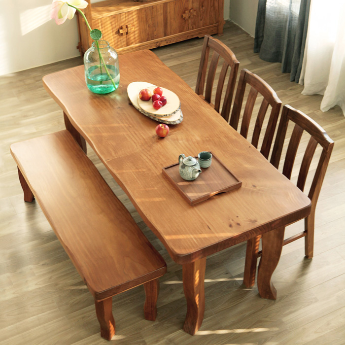 해찬솔 통원목 비담 6인용 식탁세트B1800 (등의자3개+긴의자)/통원목다리/의자포함/원목식탁/우드슬랩 1,781,000원