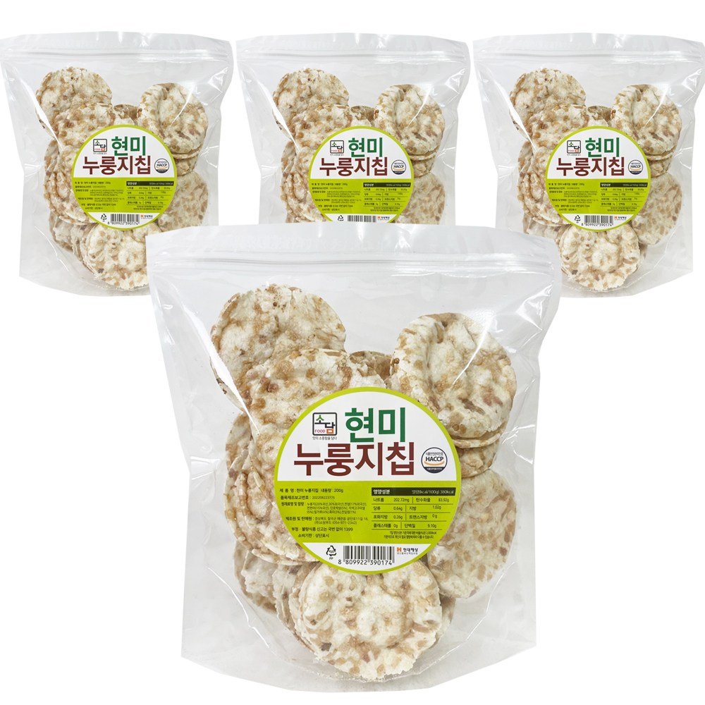 현미 누룽지칩 다이어트 간식 과자 스낵 칩, 200g, 4개 17,710원
