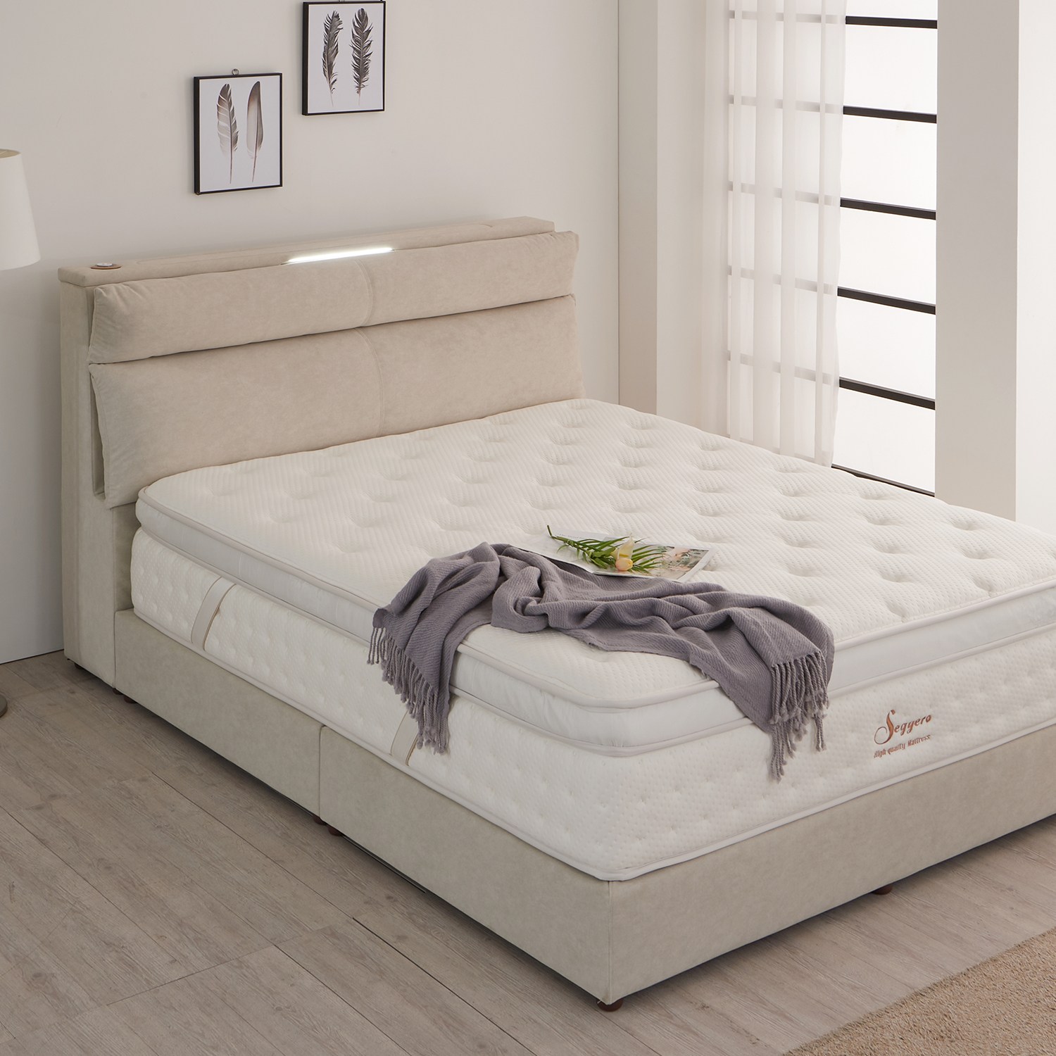 세계로가구 노르디 LED조명 갤럭시 패브릭 침대 슈퍼싱글 퀸 킹 프레임 SS Q K LK, 스틸다리(6cm), 아이보리 735,000원